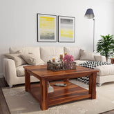 Indian Solid Wood Large Rustic Square Coffee Table Honey Brown
